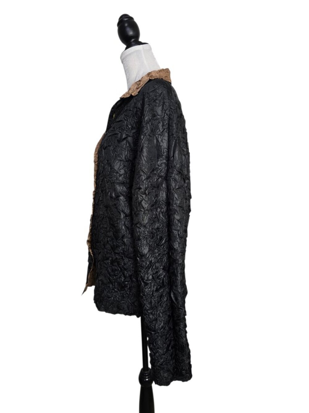 Vintage Reversible Textured Bronze & Black Blouse High Neck Petite Medium - Picture 12 of 16
